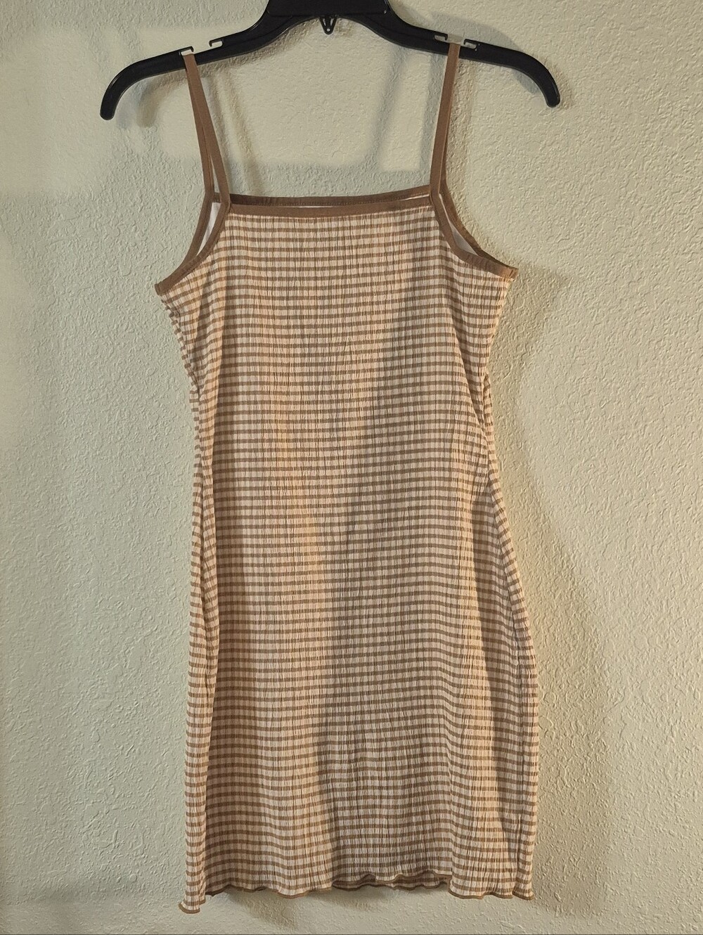 SO Beige and White Gingham Slip Dress